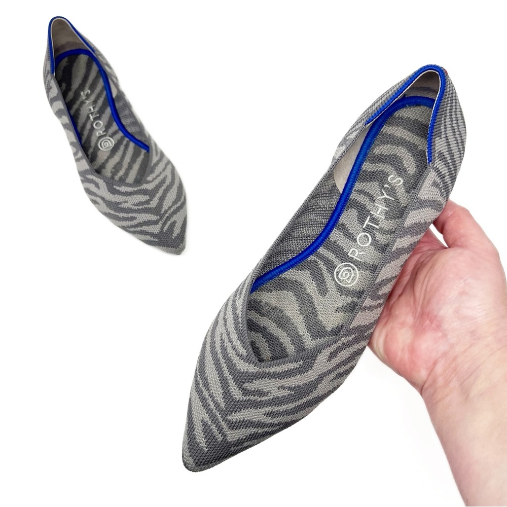 SOLD! Rothy's Retired The Point Grey Zebra Shoes Slip On Ballet Flats Womens 9.5 - Picture 3 of 13